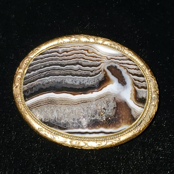 Antique Victorian Banded Agate Engaved Frame Brooch Laye 1800's - Picture 3 of 8